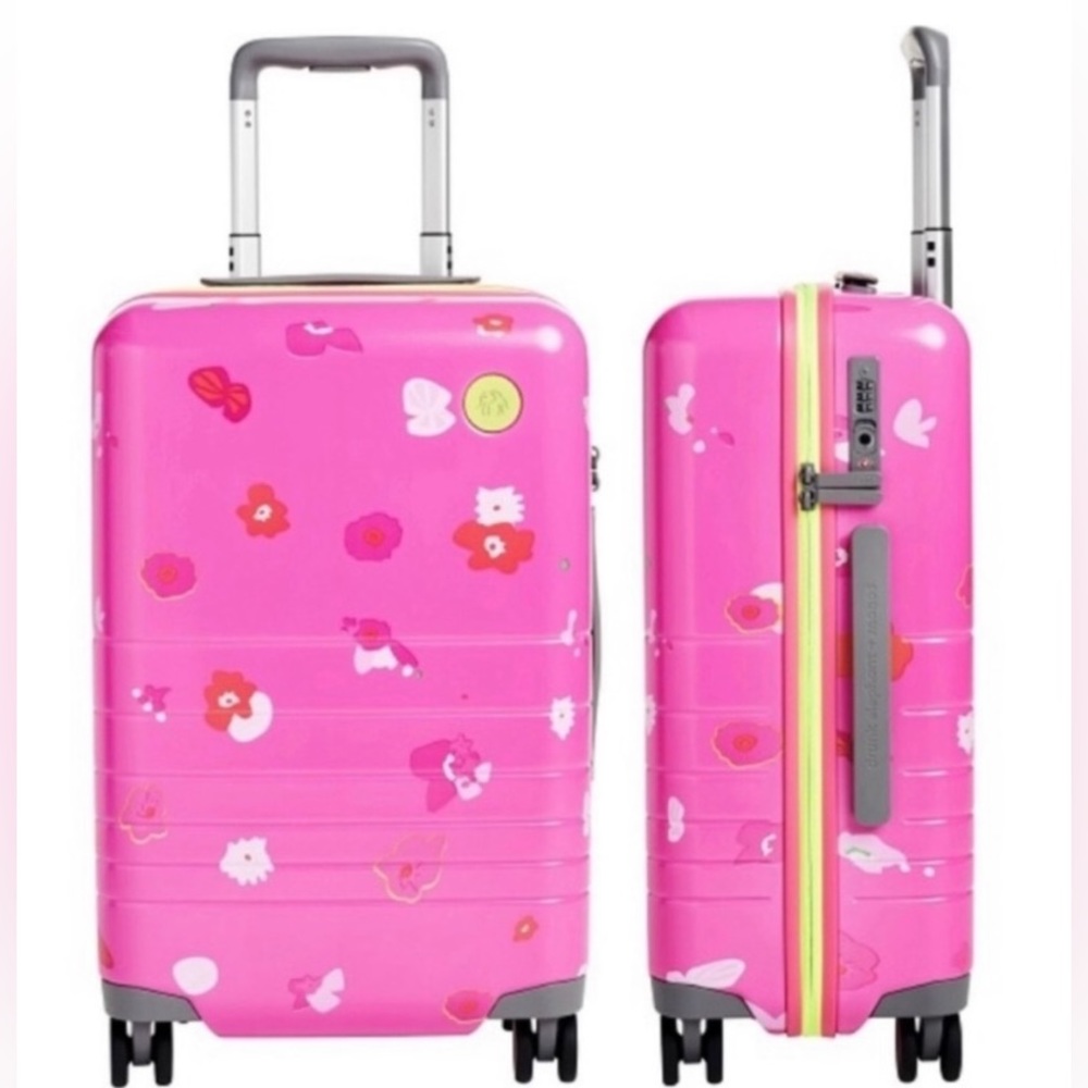 NEW Drunk Elephant + Monos Hard Shell Pink Floral Carryon Suitcase